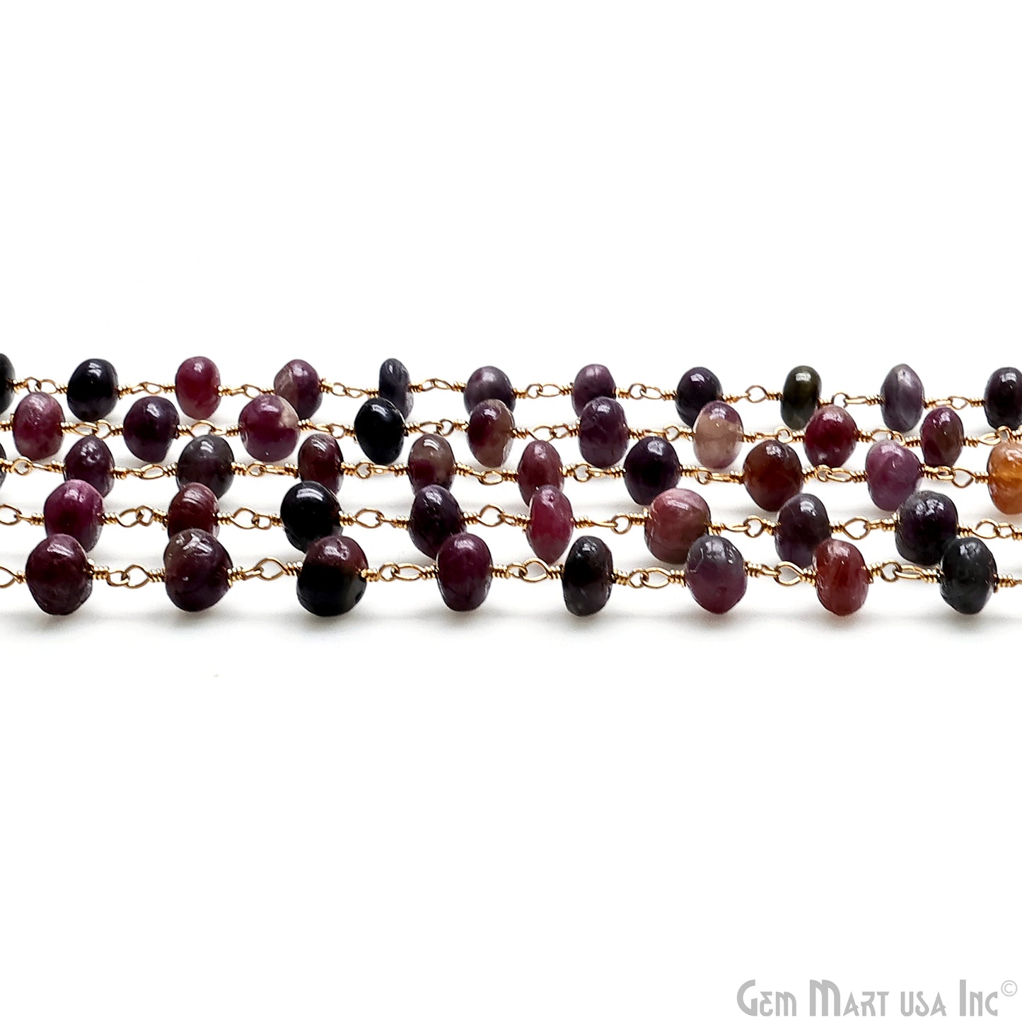 Multi Tourmaline Cabochon Beads 6-7mm Gold Plated Gemstone Rosary Chain