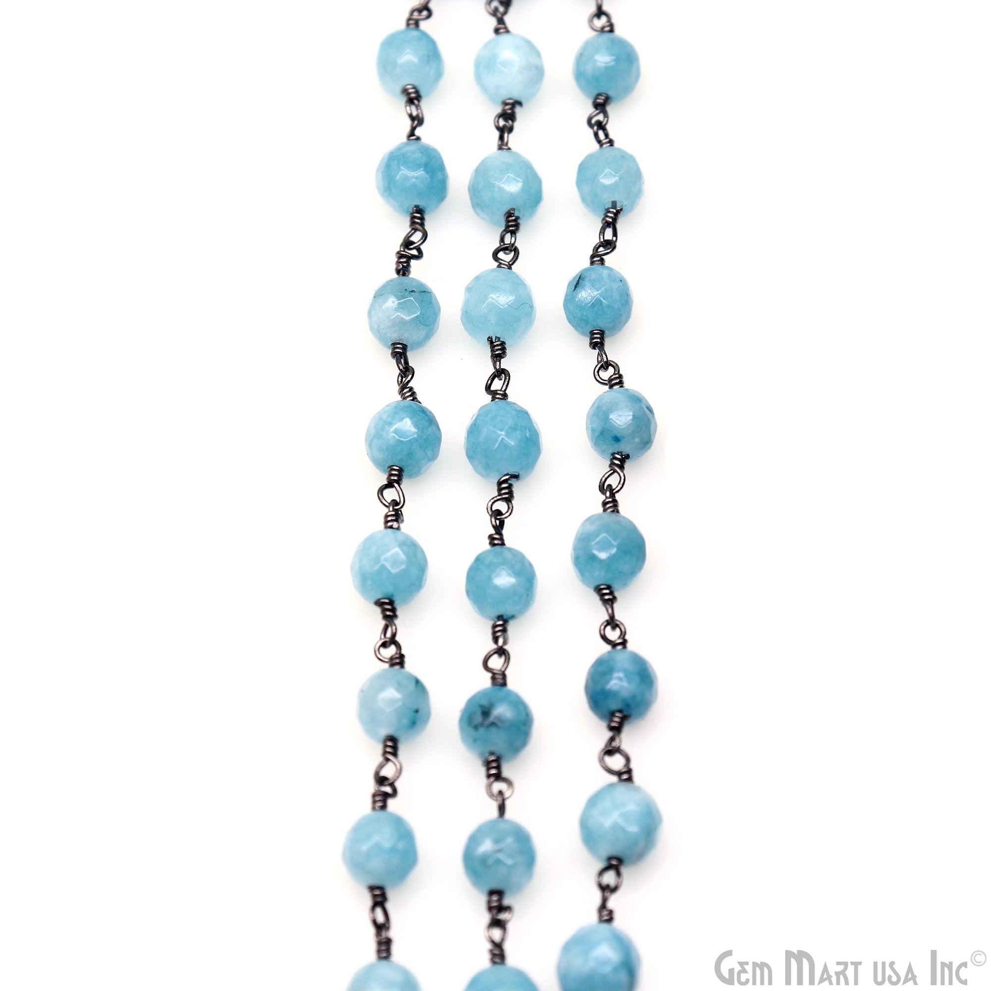 Shaded Blue Jade Faceted Beads 6mm Oxidized Gemstone Rosary Chain