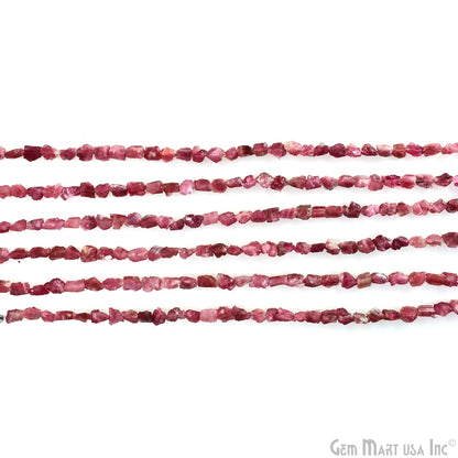 Pink Tourmaline Rough Beads, 9 Inch Gemstone Strands, Drilled Strung Briolette Beads, Free Form, 7x5mm