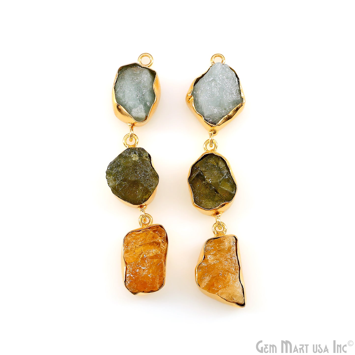 Rough Gemstone Bezel Setting 58x9mm Gold Plated Long Dangle Earring Pair Connectors