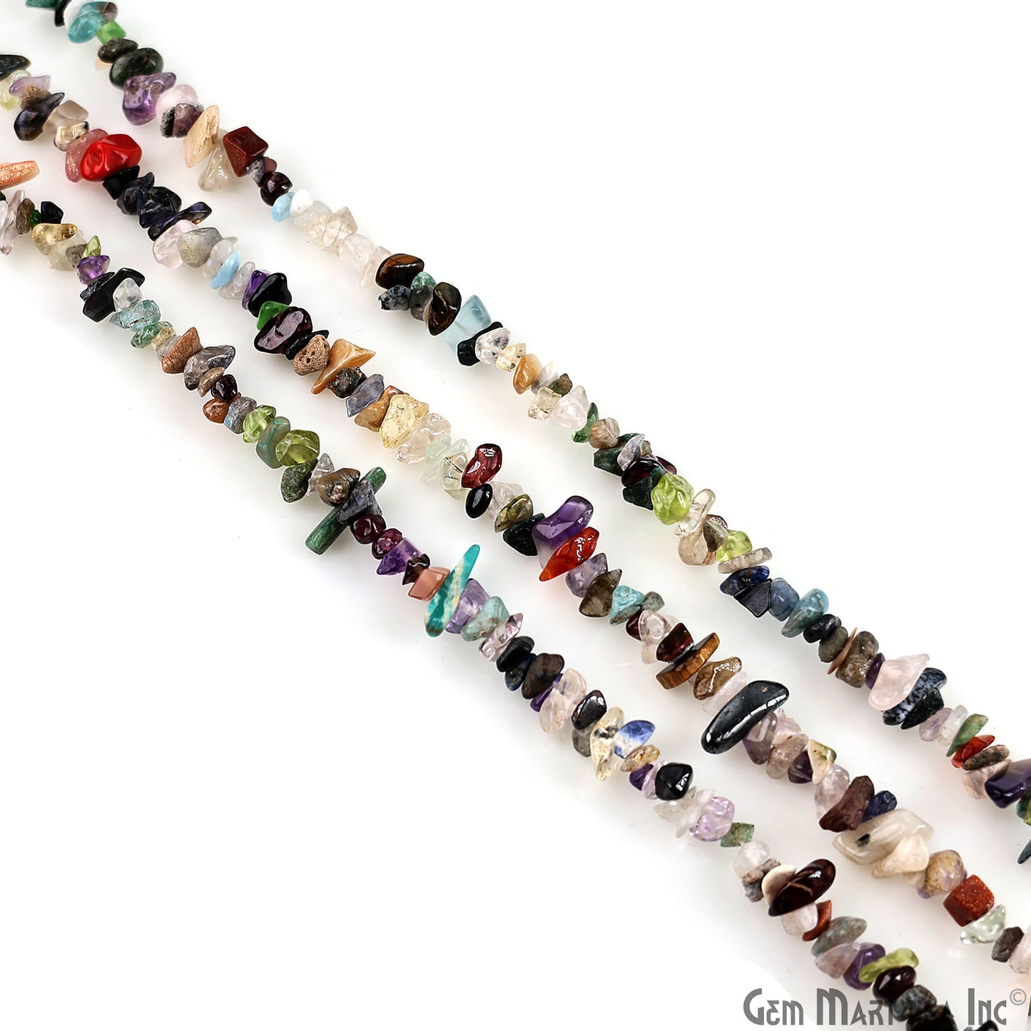 Multicolor Chip Beads, 34 Inch, Natural Chip Strands, Drilled Strung Nugget Beads, 3-7mm, Polished, GemMartUSA (CHMX-70001)