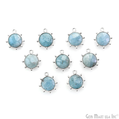 Round 15x13mm Design Bezel Silver Plated Single Bail Gemstone Connector