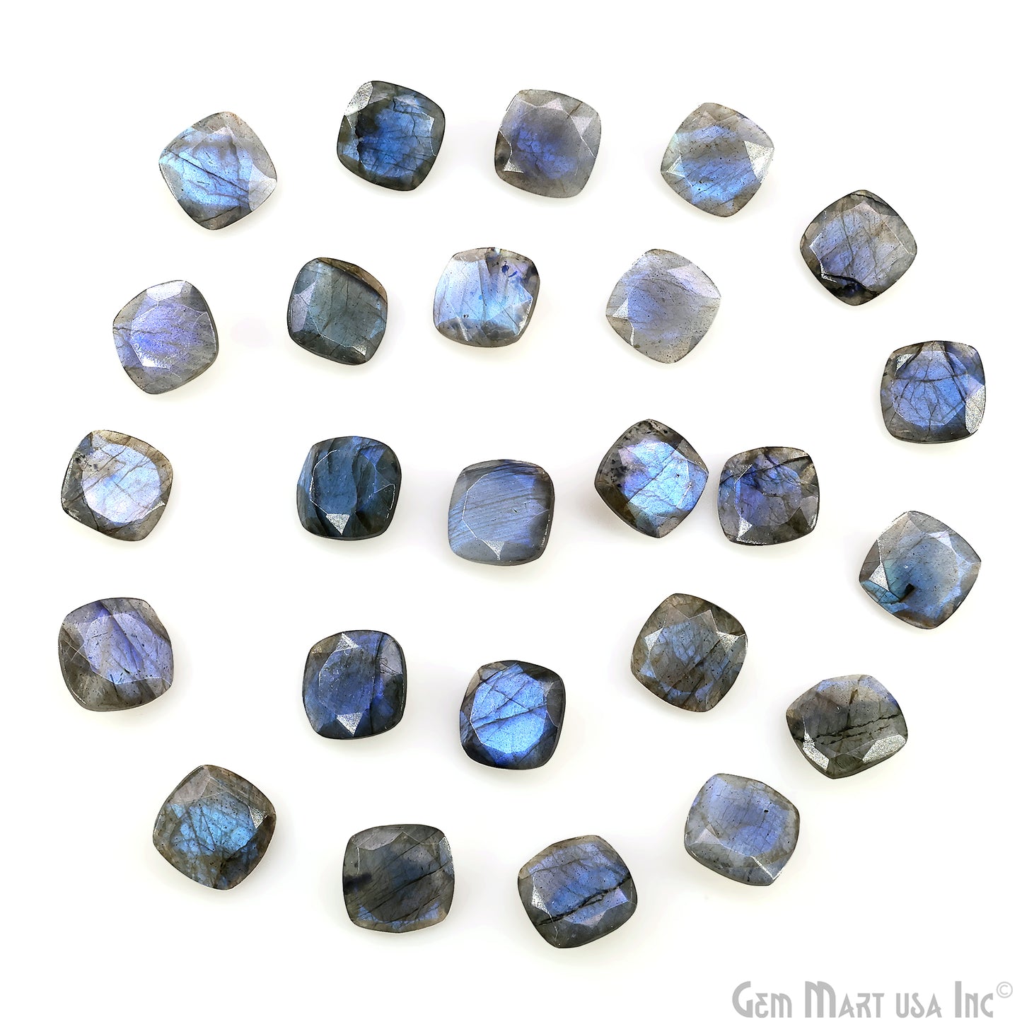Labradorite Wholesale Gemstones, 100% Natural Semi-Precious Gems, Blue Flash Faceted Loose Gems, 14mm, Cushion, 2PC Lot