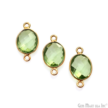 Green Amethyst 8x10mm Oval Double Bail Gold Bezel Gemstone Connector