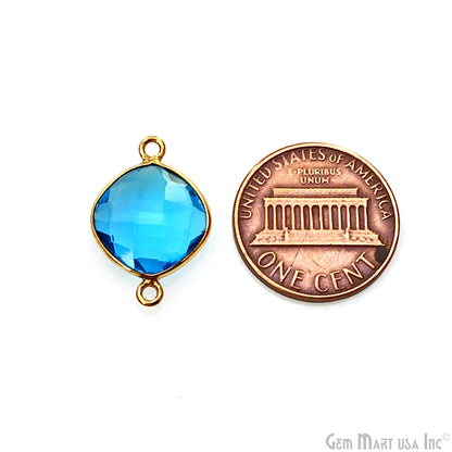 Blue Topaz Bezel Connector Cushion Shape 24K Gold Plated Double Bail Connector