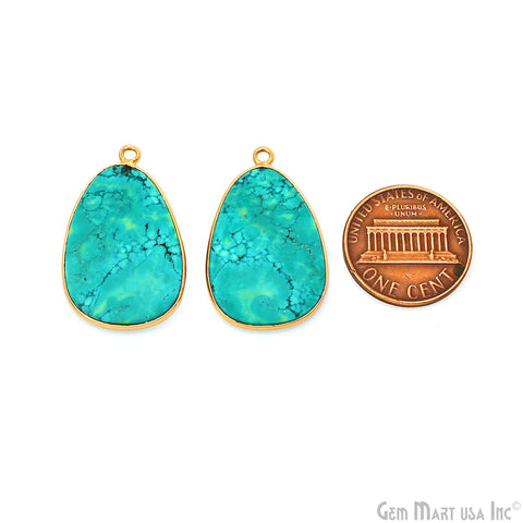 Turquoise Free Form Gold Plated Bezel Smooth Slab Slice Thick Gemstone Connector 29x18mm 1 Pair