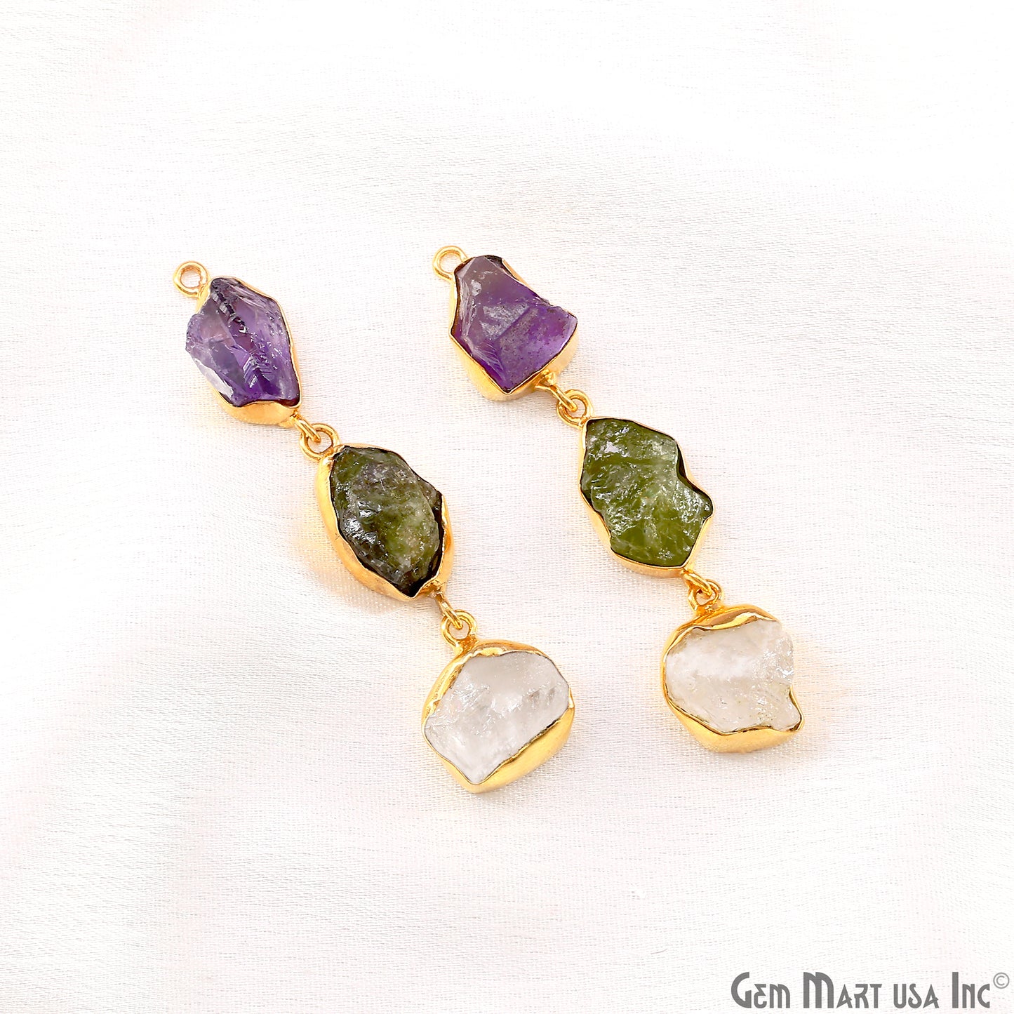 Rough Gemstone Bezel Setting 56x10mm Gold Plated Long Dangle Earring Pair Connectors