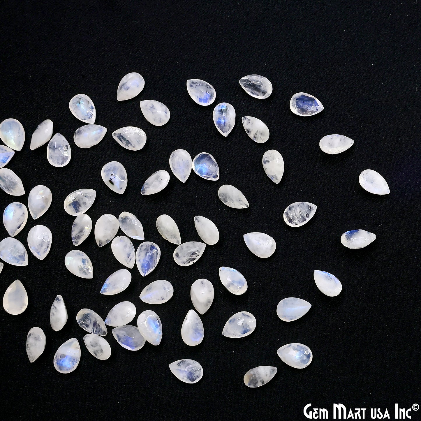 Rainbow Moonstone Wholesale Gemstones, 100% Natural Semi-Precious Gems, Rainbow Cabochons Loose Gems, 6x9mm, Pears, 10PC