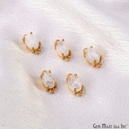 Rainbow Moonstone Cabochon Oval Prong Gold Plated Bail Connector