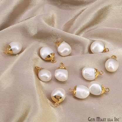 White Pearl Freeform Charm With Gold Electroplated Cap Single Bail Pendant