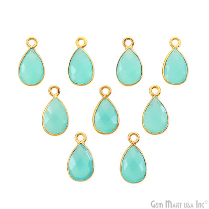 Aqua Chalcedony Pears 6x8mm Gemstone Single Bail Gold Bezel Connector