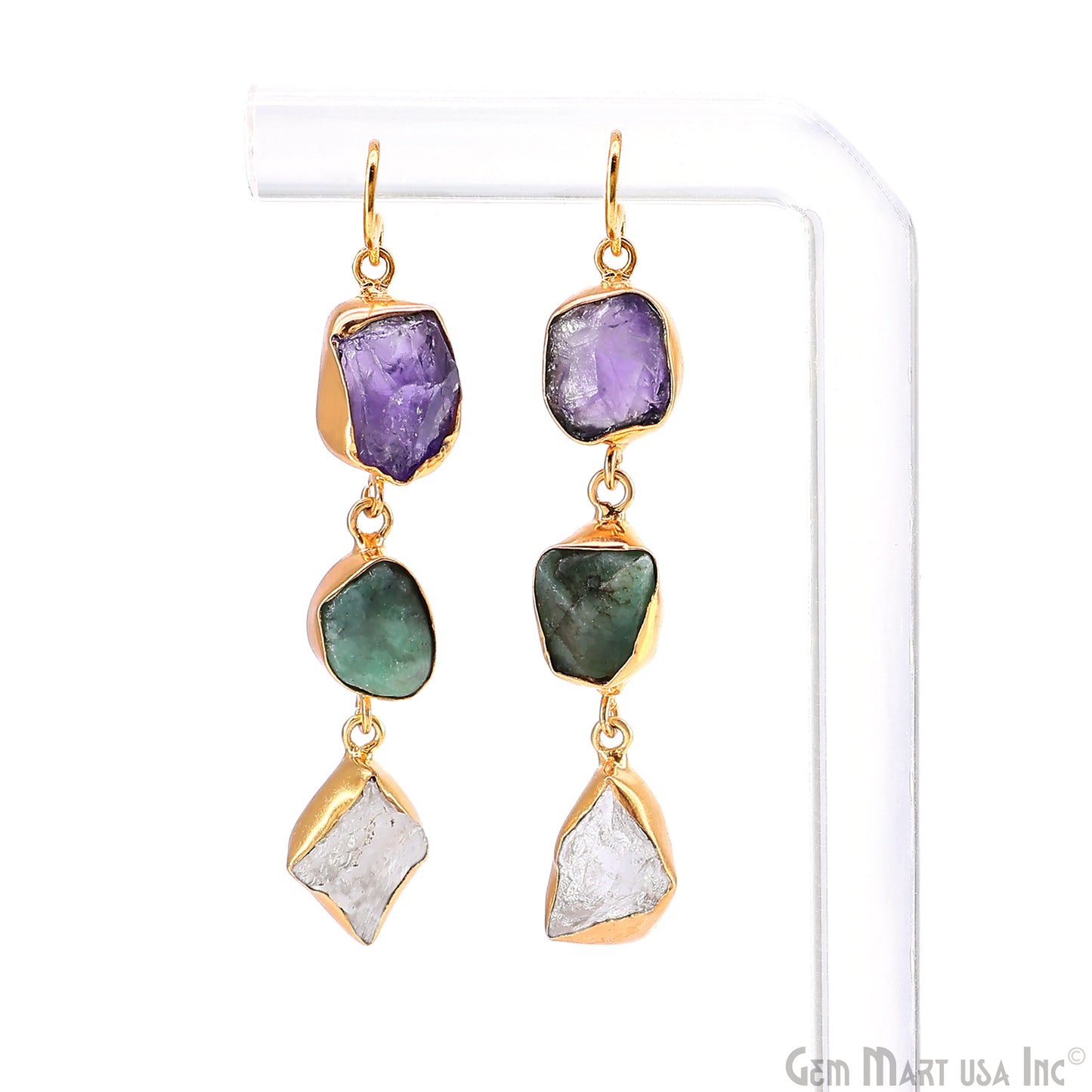 Rough Gemstone Bezel Setting 54x9mm Gold Plated Long Dangle Earring Pair Connectors