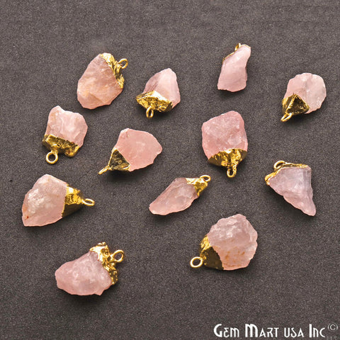 Rough Rose Quartz Organic 19x15mm Gold Electroplated Pendant Connector