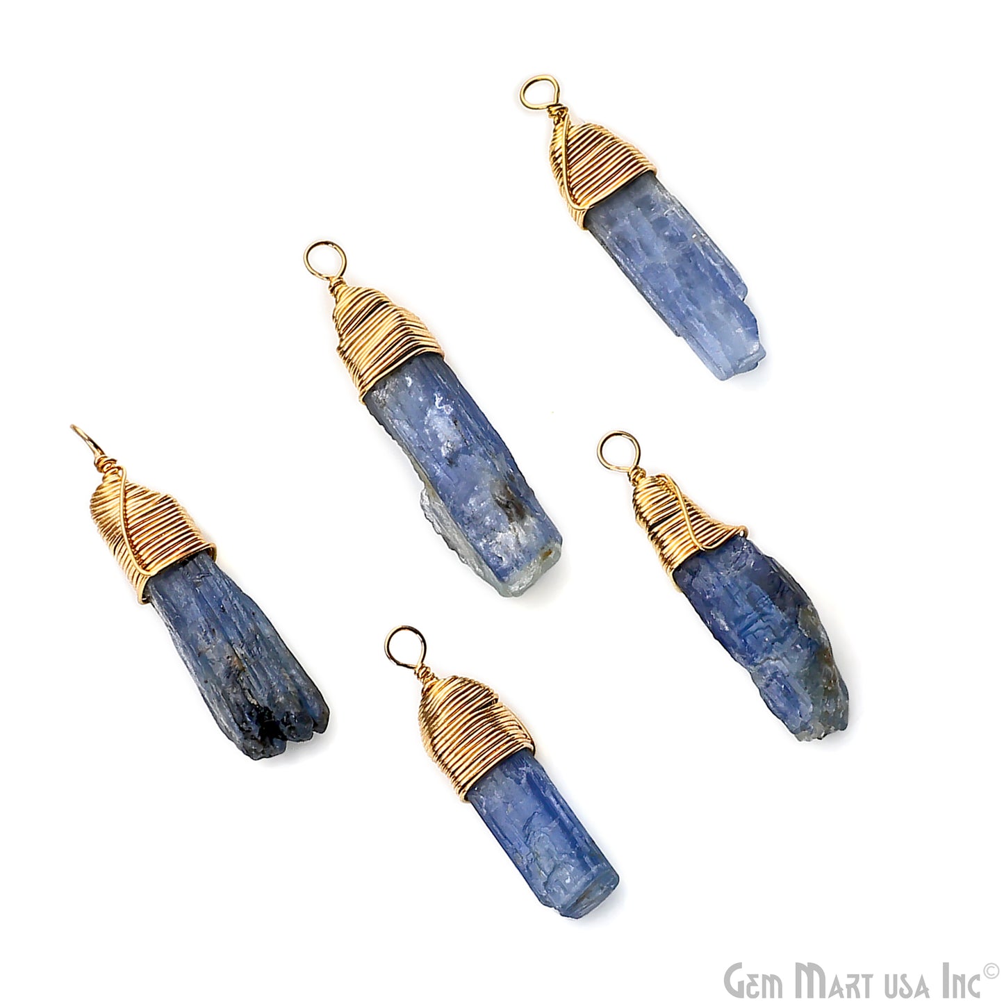 Kyanite Gold Wire Wrapped 23x4mm Jewelry Making Rough Shape Single Bail Connector