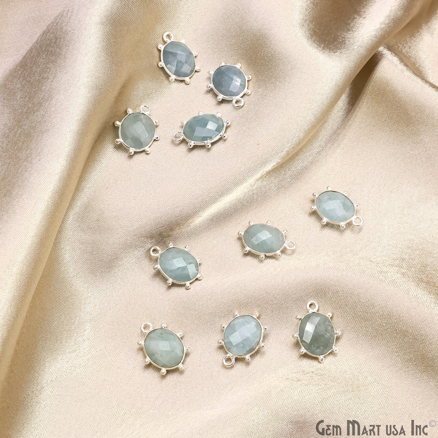 Aquamarine Oval 17x13mm Design Bezel Silver Plated Single Bail Gemstone Connector