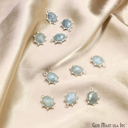 Aquamarine Oval 17x13mm Design Bezel Silver Plated Single Bail Gemstone Connector