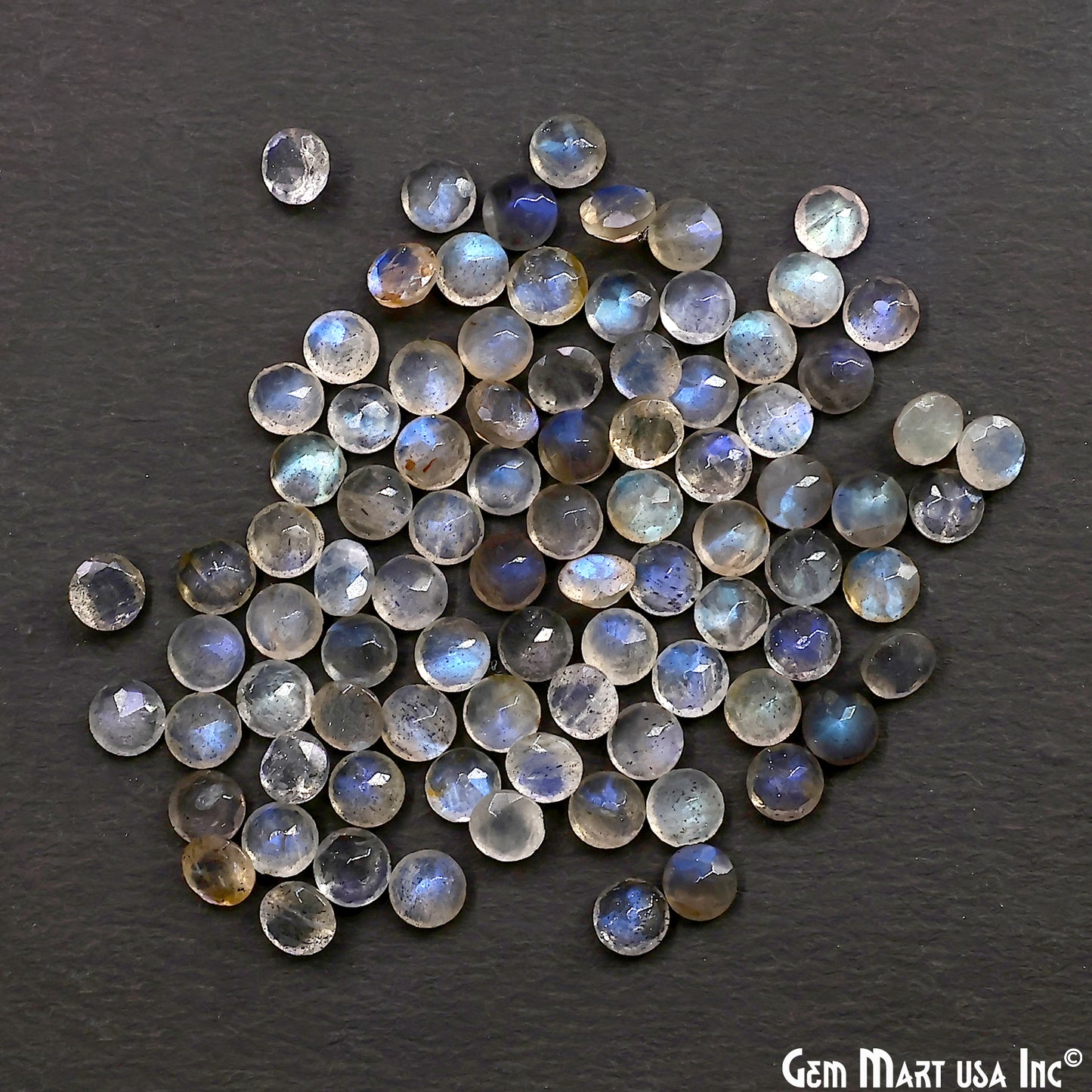Labradorite Wholesale Gemstones, 100% Natural Semi-Precious Gems, Blue Flash Faceted Loose Gems, 5mm, Round, 10PC Lot