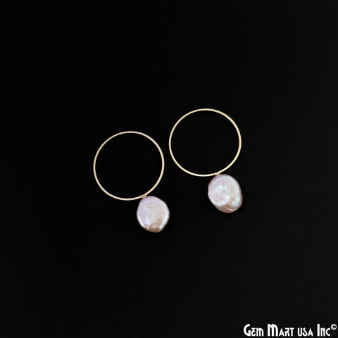 Freshwater Baroque Pearl Charm Gold Finding Round Loop 42x27mm 1pair