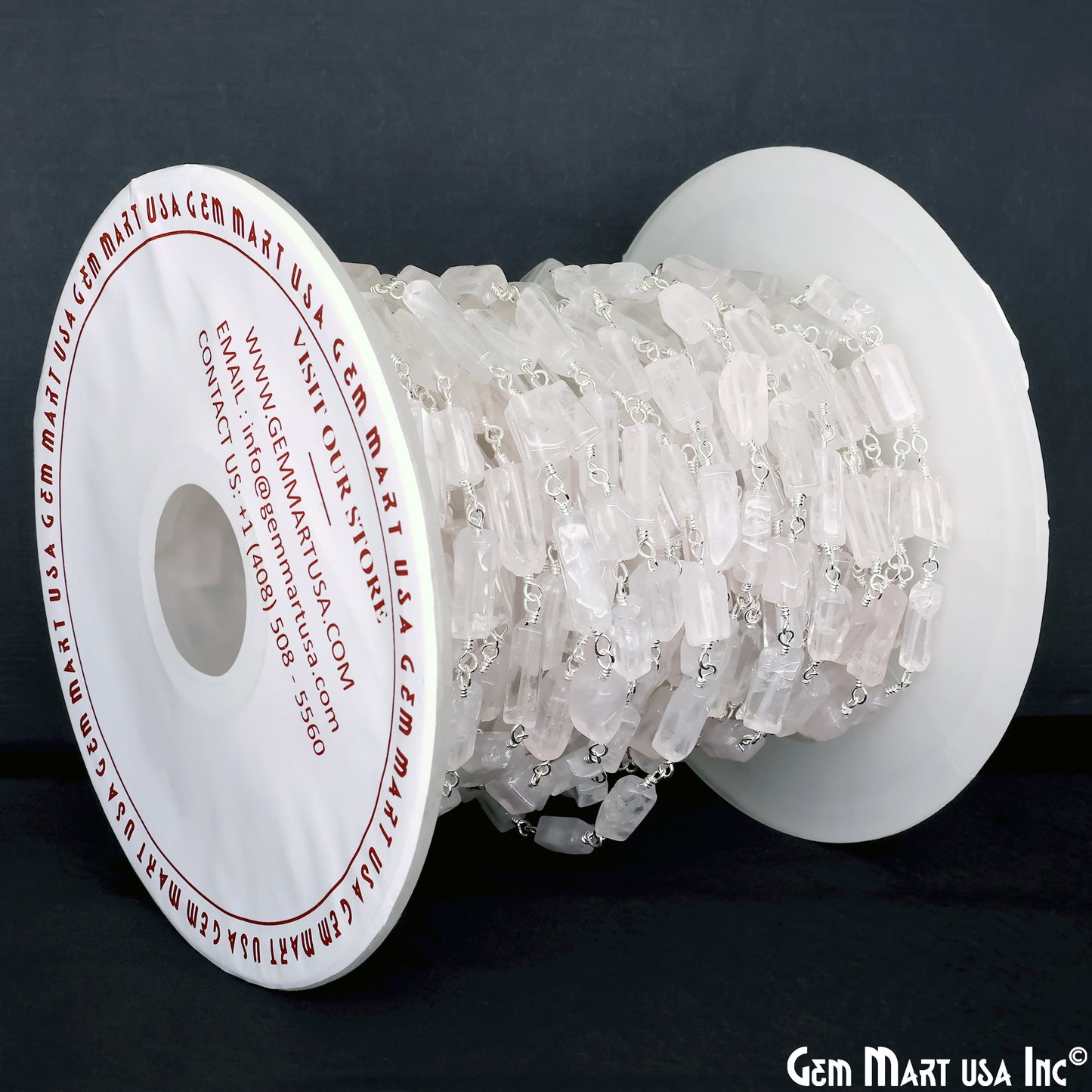 Rose Quartz Tumble Beads 8x5mm Silver Wire Wrapped Rosary Chain