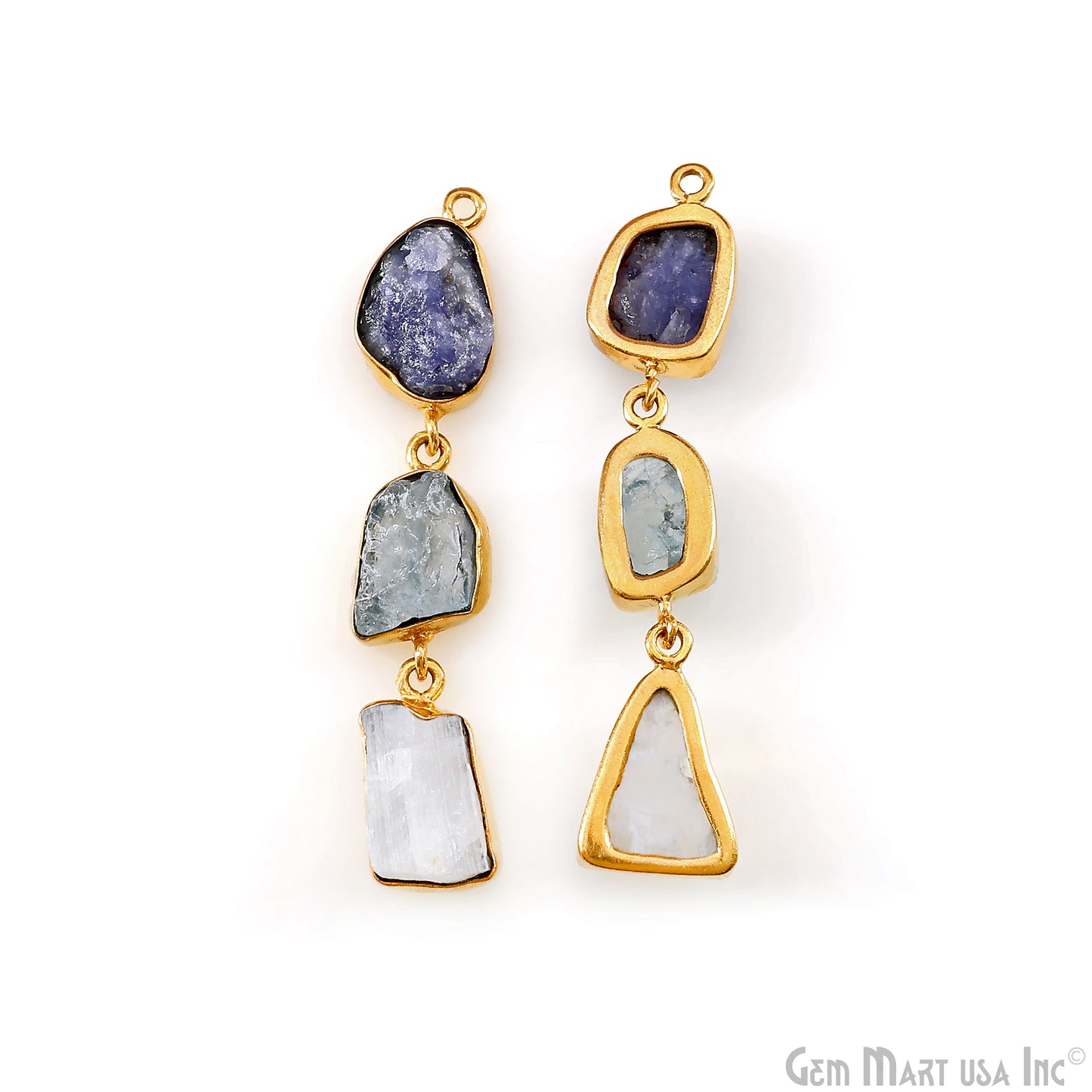 Rough Gemstone Bezel Setting 53x8mm Gold Plated Long Dangle Earring Pair Connectors