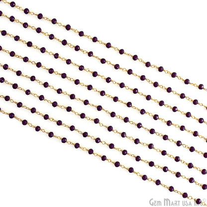 Purple Jade 4mm Faceted Beads Gold Wire Wrapped Rosary