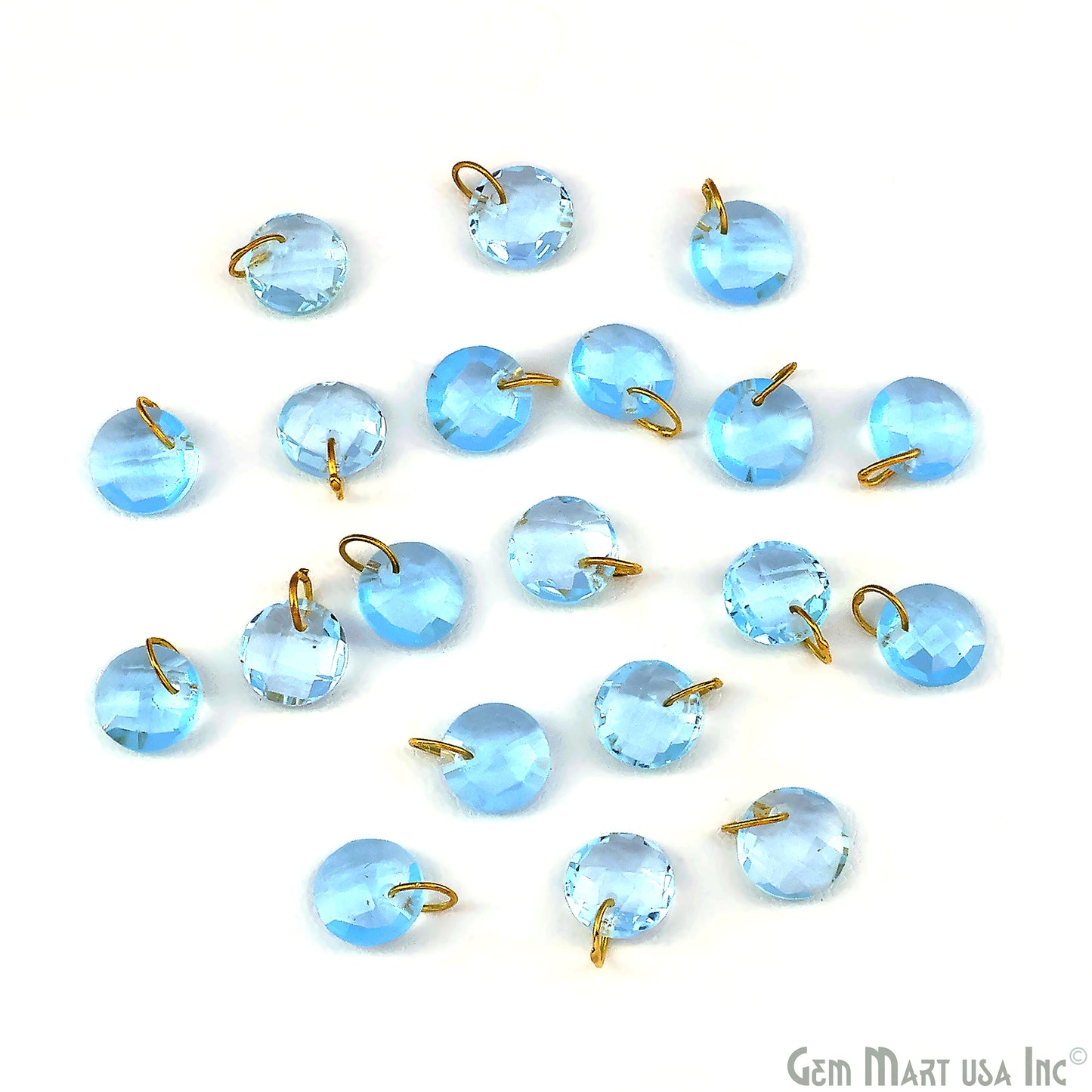 Round Faceted 8x6mm Gold Plated Single Bail Wire Loop Glass Stone Pendant Connector Charm