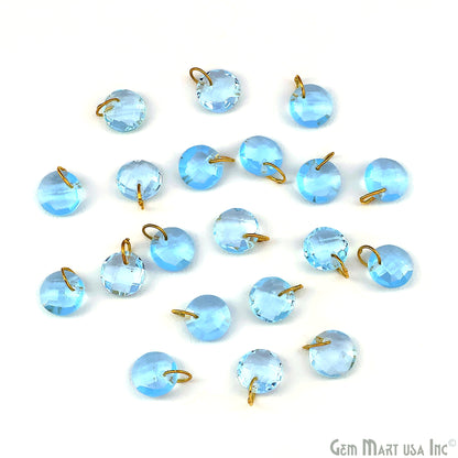 Round Faceted 8x6mm Gold Plated Single Bail Wire Loop Glass Stone Pendant Connector Charm