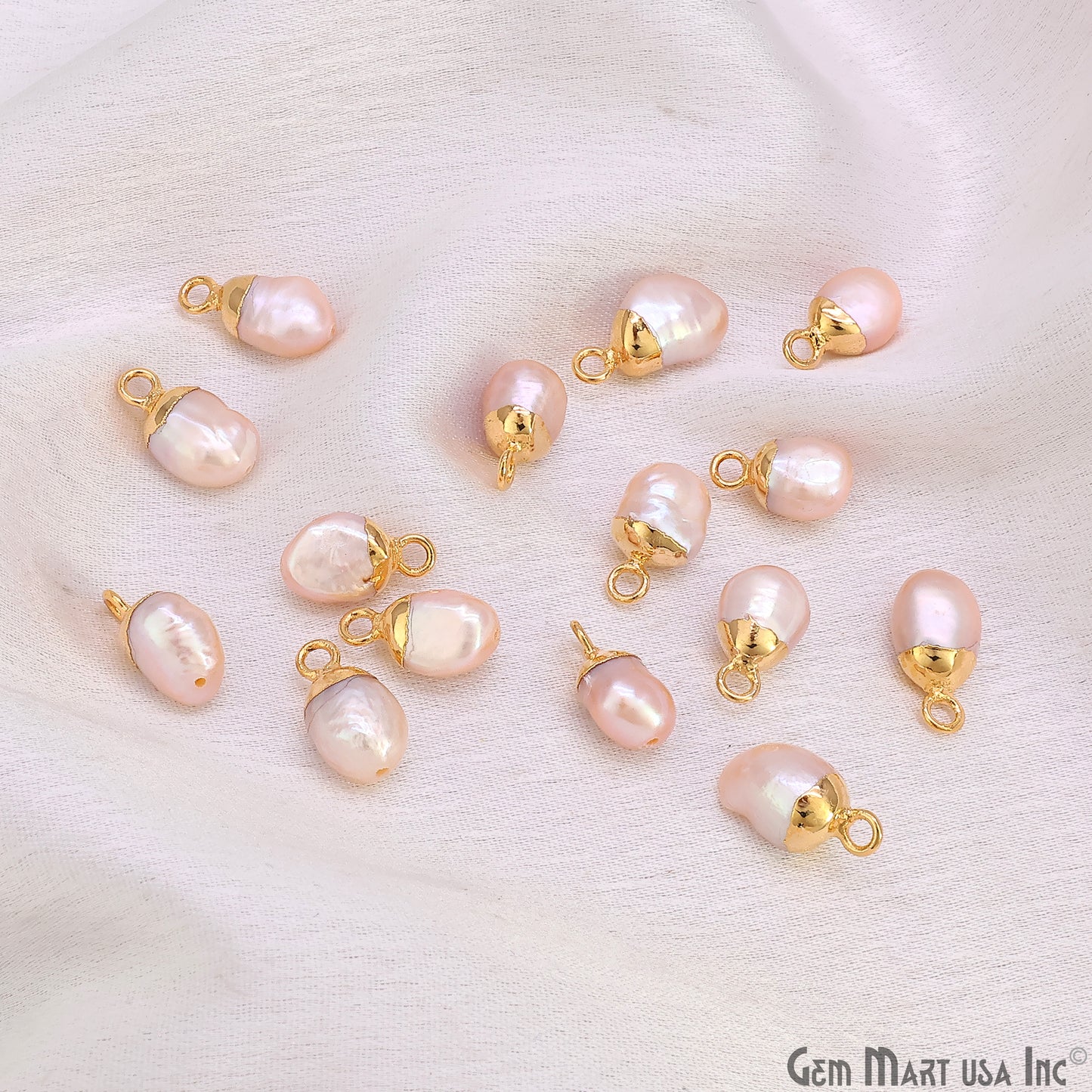 Pearl Freeform Cabochon Charm With Gold Electroplated Cap Single Bail Pendant