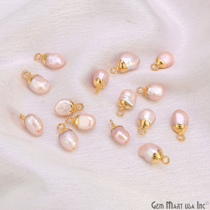 Pearl Freeform Cabochon Charm With Gold Electroplated Cap Single Bail Pendant