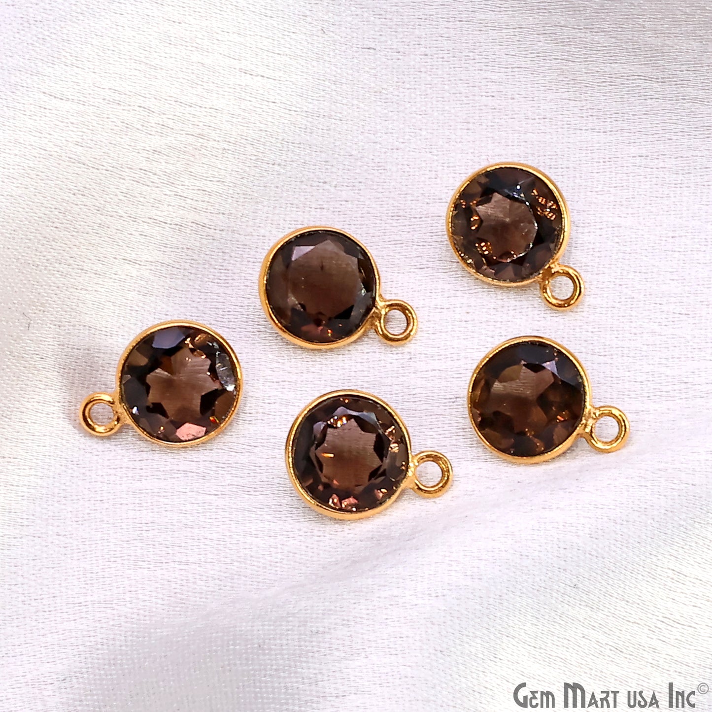 Round 8mm Brilliant Cut Gold Plated Bezel Single Bail Gemstone Connector