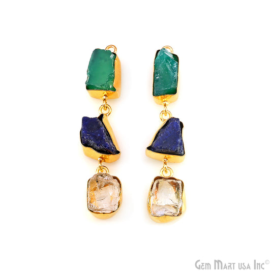 Rough Gemstone Bezel Setting 54x9mm Gold Plated Long Dangle Earring Pair Connectors