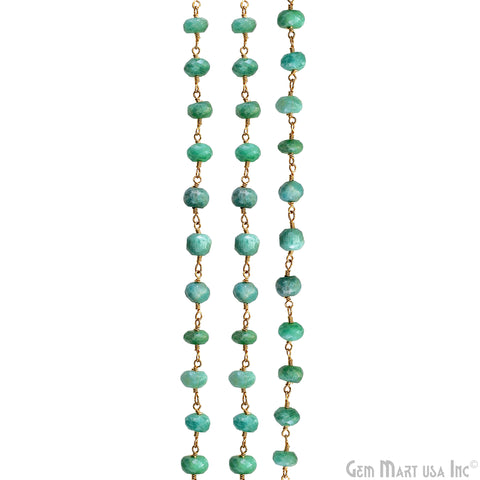 Amazonite Jade Faceted Beaded 6-7mm Gold Plated Wire Wrapped Rosary Chain