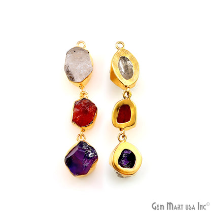 Rough Gemstone Bezel Setting 56x9mm Gold Plated Long Dangle Earring Pair Connectors