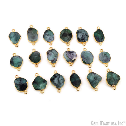 Emerald Free Form 23x13mm Electroplated Gemstone Double Bail Connector