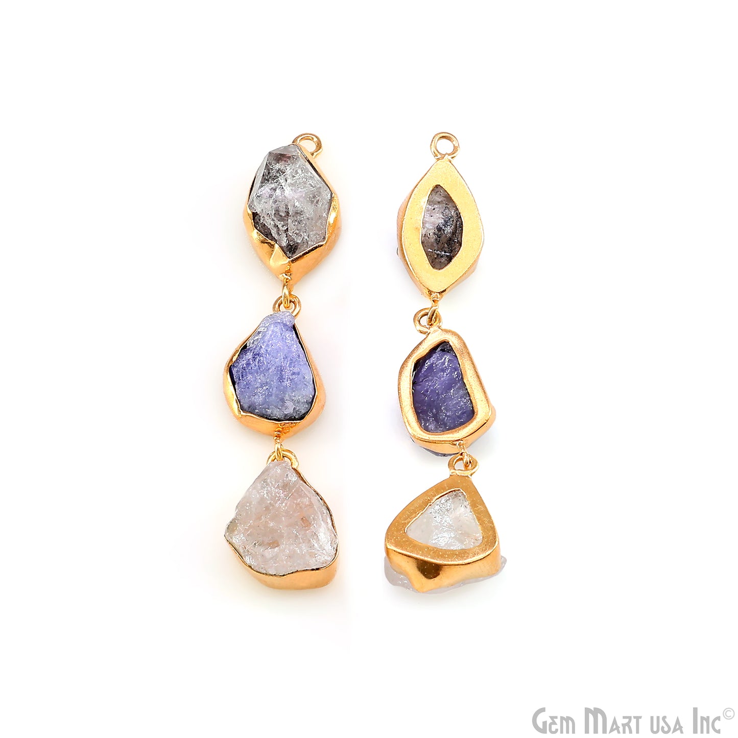 Rough Gemstone Bezel Setting 58x10mm Gold Plated Long Dangle Earring Pair Connectors