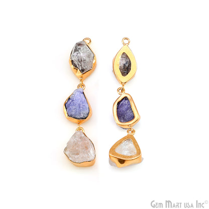 Rough Gemstone Bezel Setting 58x10mm Gold Plated Long Dangle Earring Pair Connectors