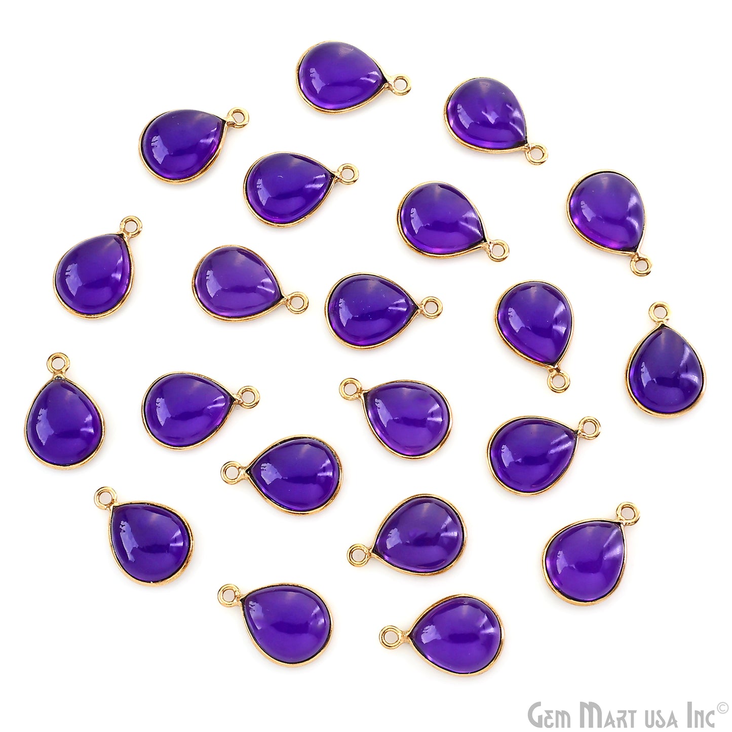 Amethyst Cabochon Pears 10x12mm Single Bail Gold Plated Twisted Design Bezel Connector