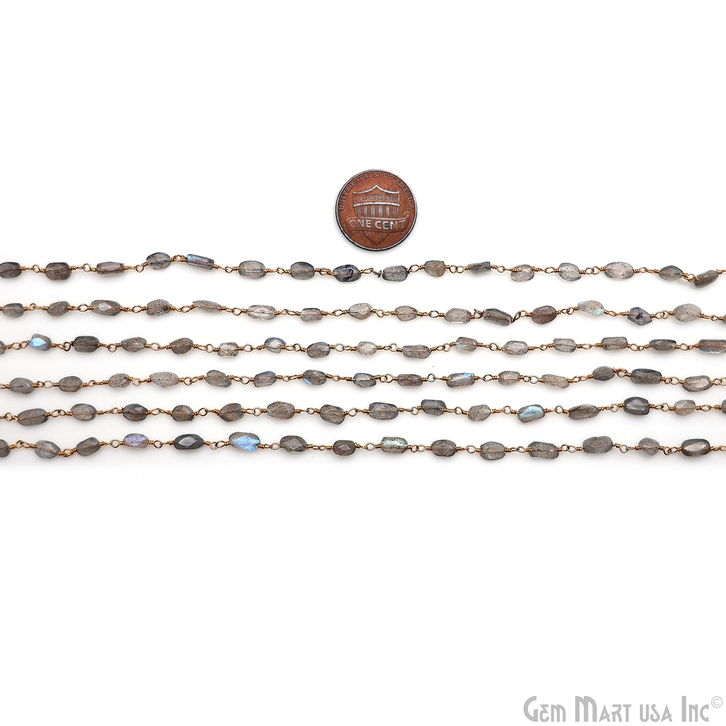 Labradorite 7x4mm Free Form Shape Gold Wire Wrapped Rosary Chain