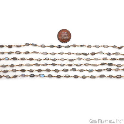 Labradorite 7x4mm Free Form Shape Gold Wire Wrapped Rosary Chain