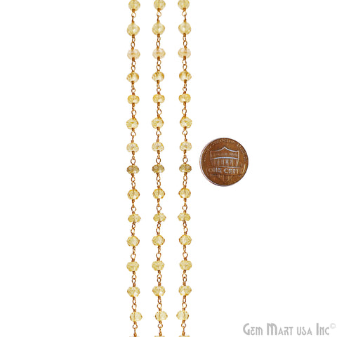 Citrine 4mm Gold Plated Wire Wrapped Beads Rosary Chain
