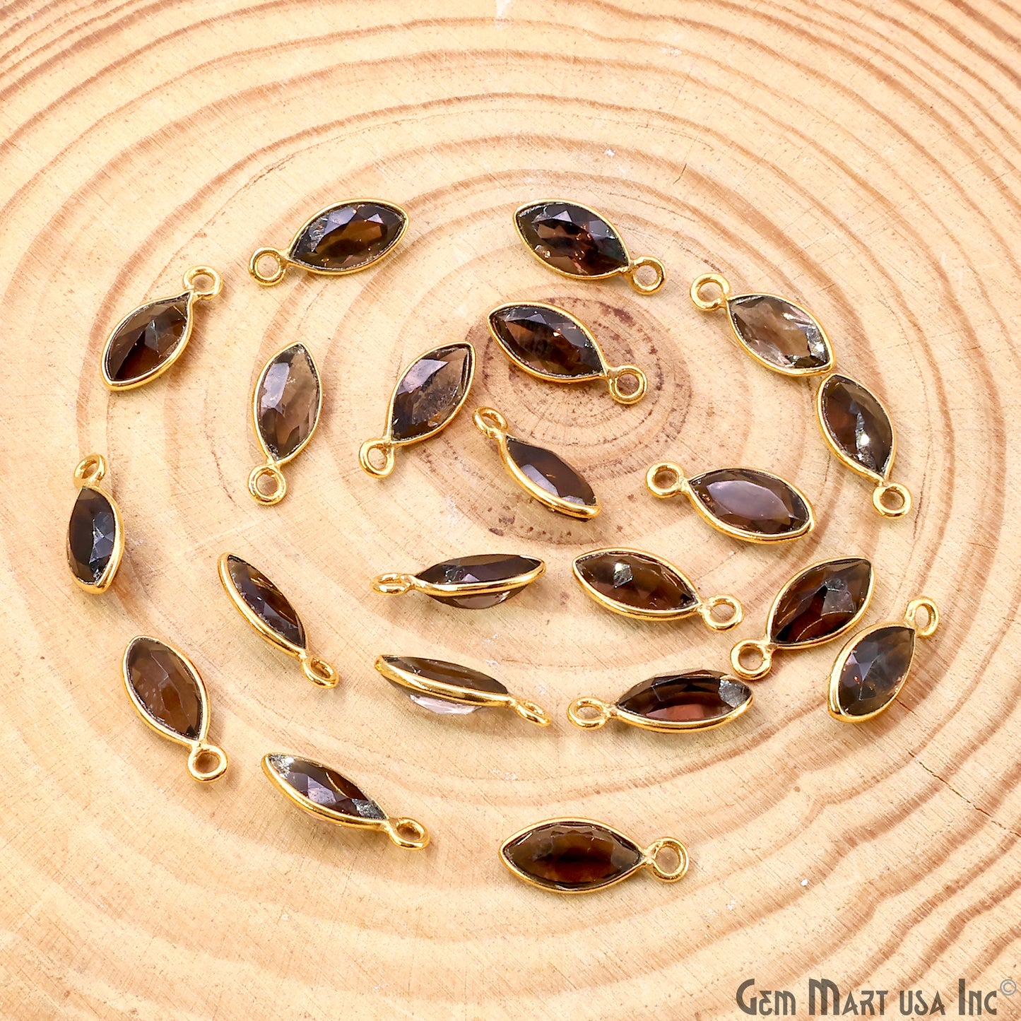 Smoky Topaz 5x10mm Marquise Brilliant Cut Gold Plated Bezel Single Bail Connector