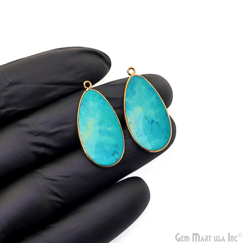 Turquoise Free Form Gold Plated Bezel Smooth Slab Slice Thick Gemstone Connector 33x17mm 1 Pair