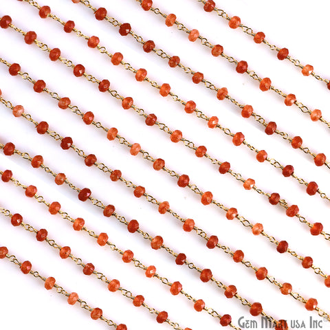 Carnelian 4mm Round Faceted Beads Gold Wire Wrapped Rosary
