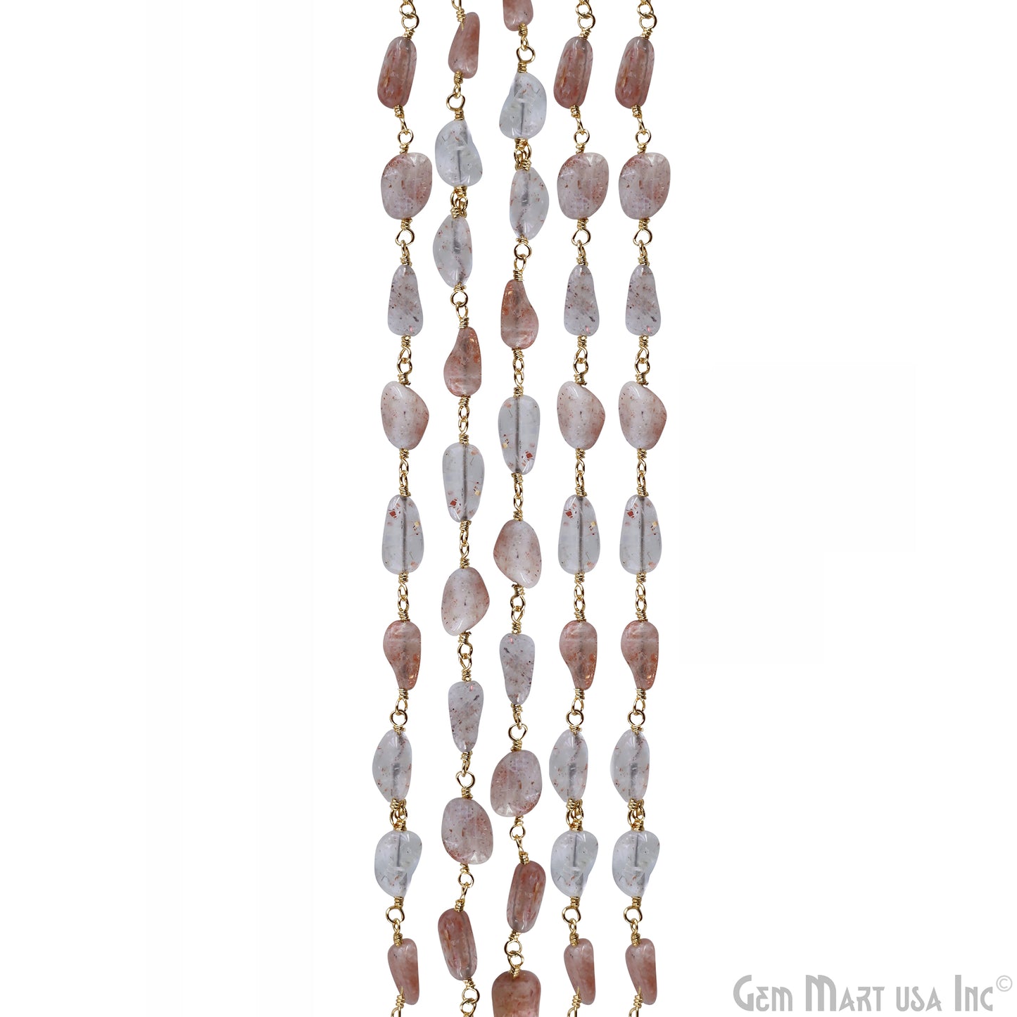 Sunstone 8x5mm Tumble Beads Gold Plated Rosary Chain