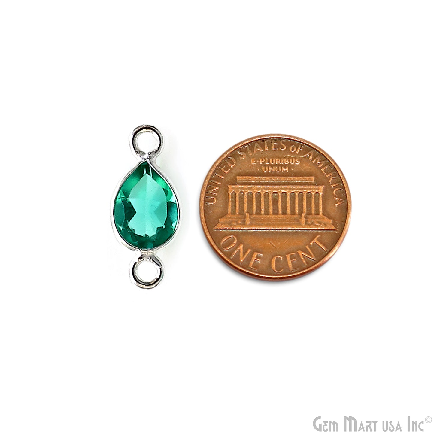 Apatite Pears 7x5mm Double Bail Silver Plated Bezel Gemstone Connector