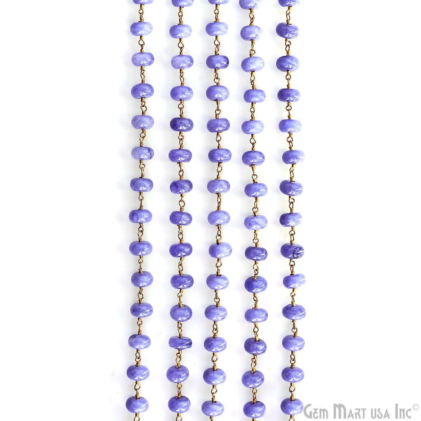 Lavender Jade Cabochon 8-9mm Gold Wire Wrapped Rosary Chain