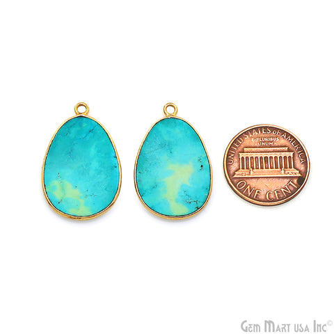 Turquoise Free Form Gold Plated Bezel Smooth Slab Slice Thick Gemstone Connector 27x17mm 1 Pair