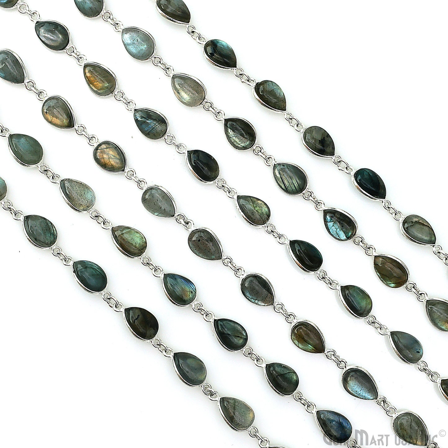 Labradorite 7x10mm Pears Silver Bezel Cabochon Continuous Connector Chain