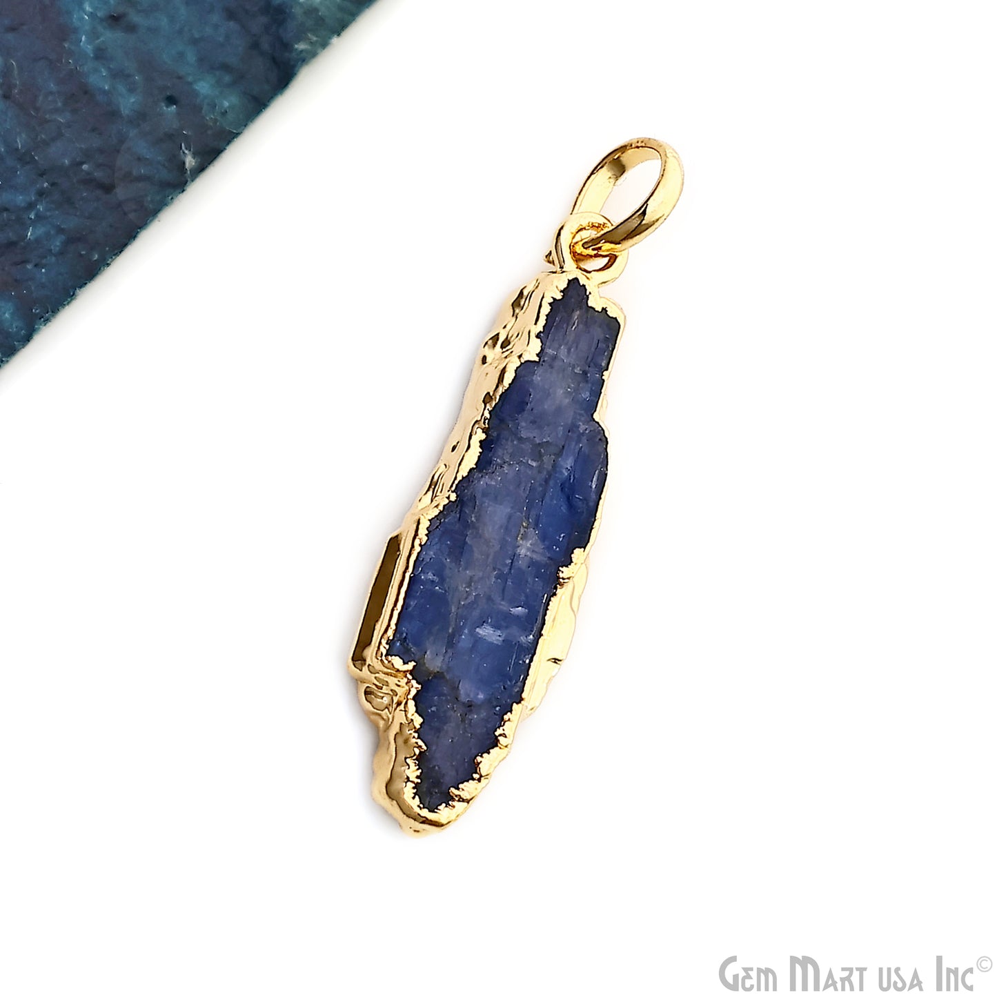 Kyanite Free Form 33x10mm Gold Electroplated Gemstone Single Bail Pendant