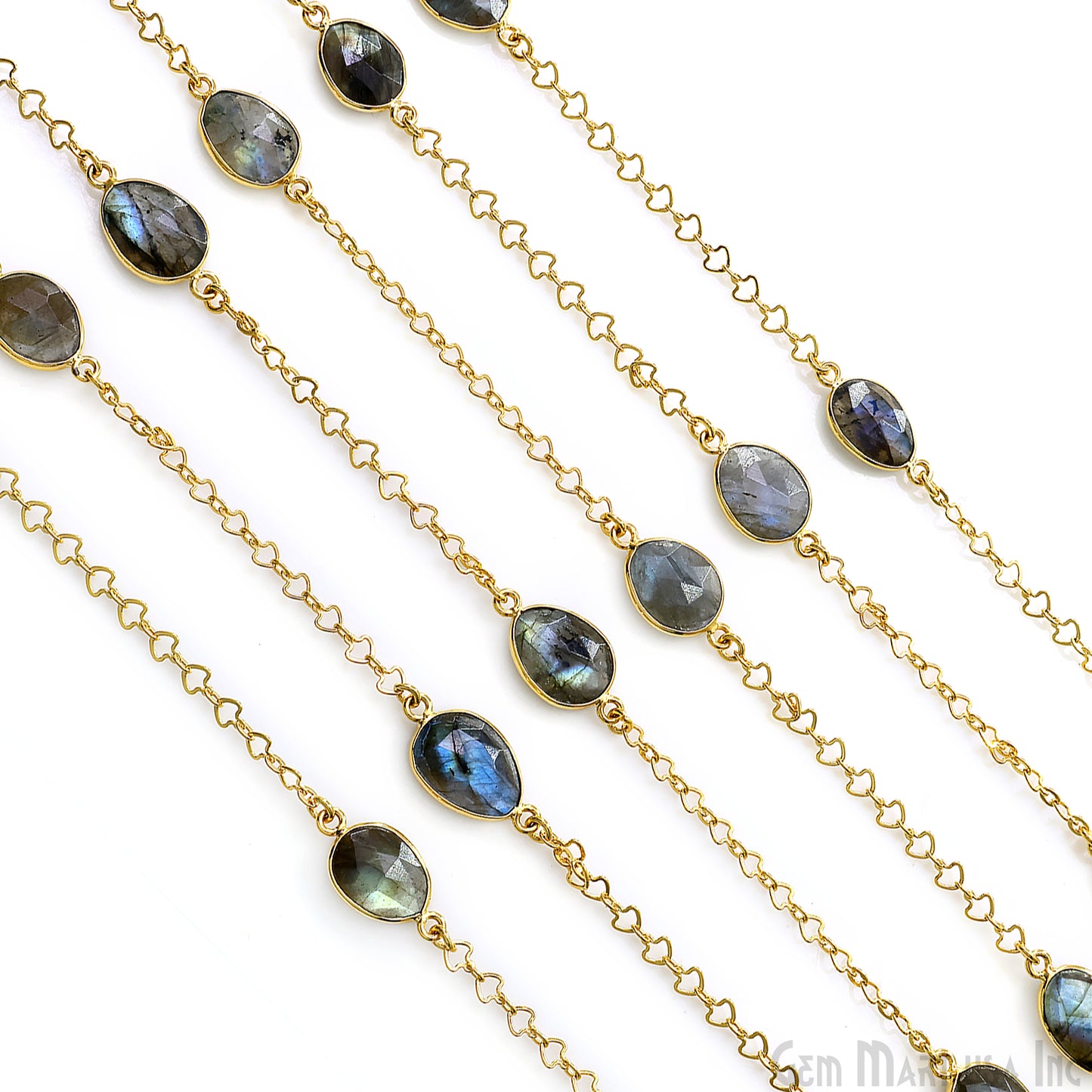 Labradorite Faceted 10-15mm Free Form Shape Gold Plated Connector Bezel Link Chain